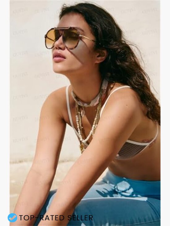 Oversized Retro Aviator Sunglasses Gold Metal Frame UV400  display picture 1